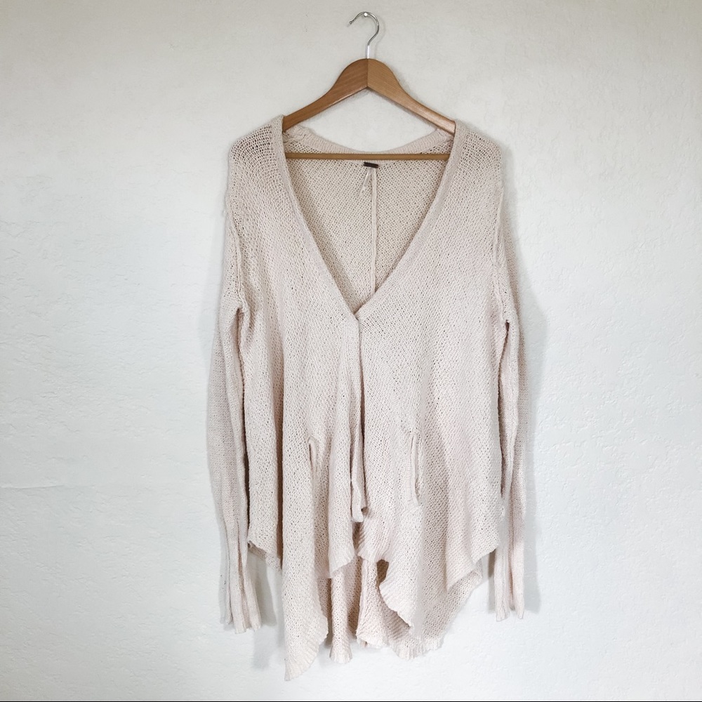 Free People Oversized Knit Cream Cardigan w/ Pockets - Medium